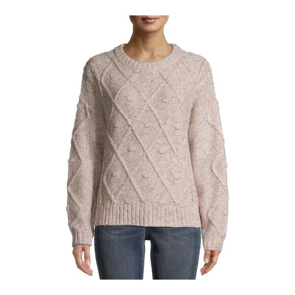 Womens XL Christmas Sweater Cable Knit Blush Pink Neutral Sz 16 18 Time And Tru - Picture 1 of 10